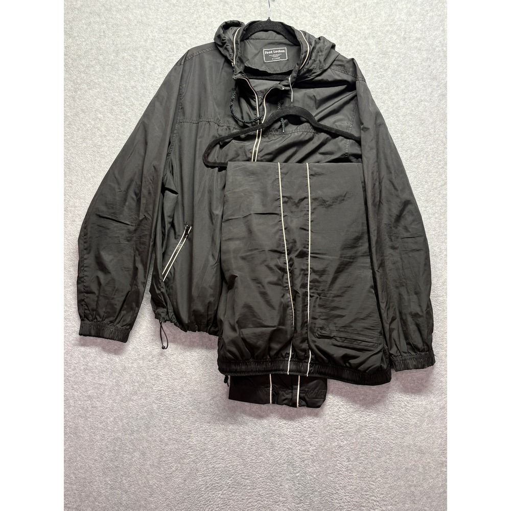 Foot Locker Mens Black Windbreaker Tracksuit Set Hooded Jacket Pants XL RN69778